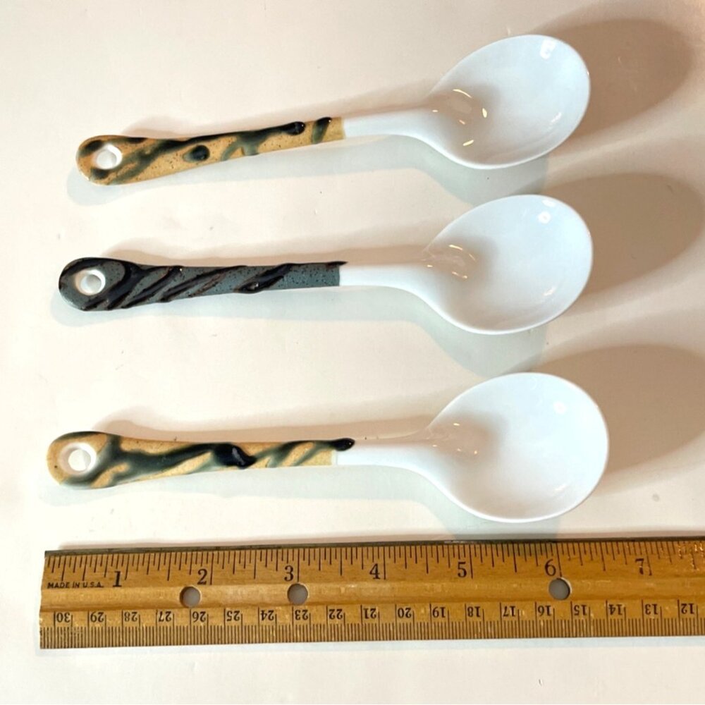 Handcrafted Ceramic Soup Spoons with Abstract Design Handles Set of 3 - Picture 5 of 6